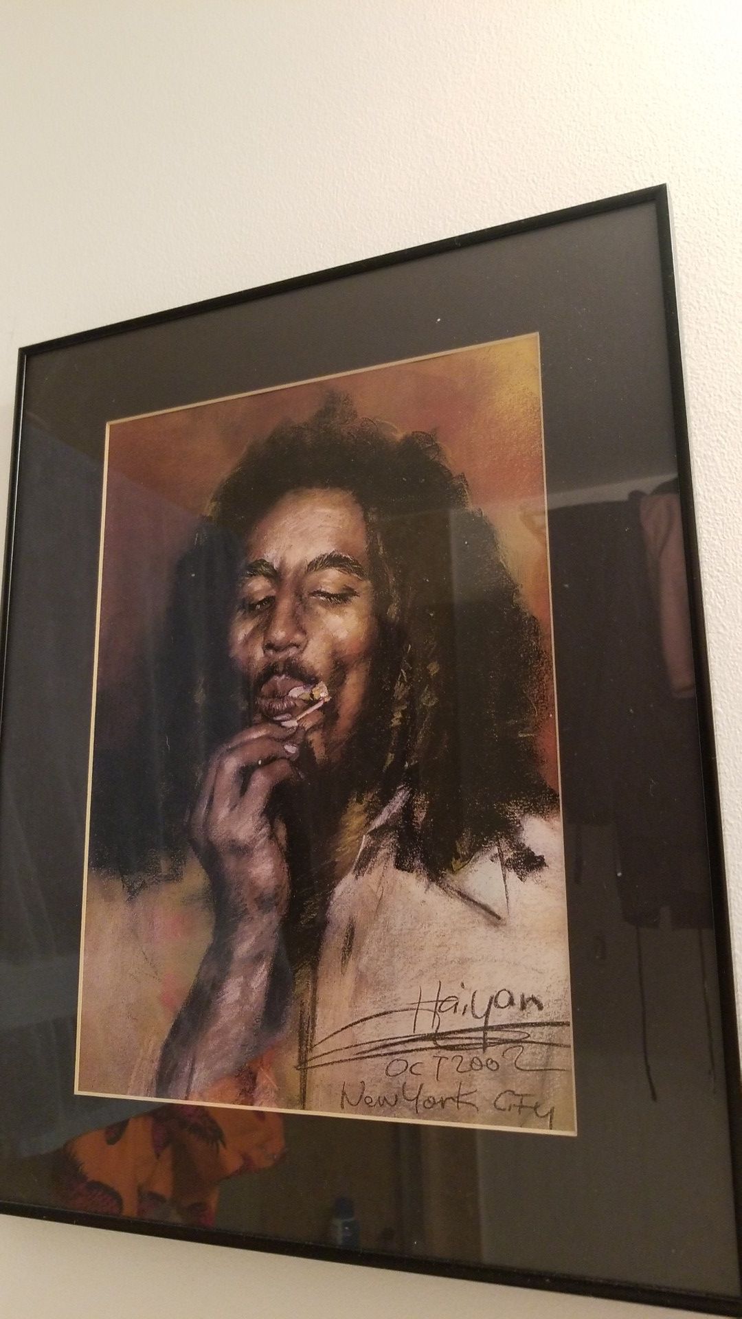 Bob Marley hand drawn in solid black frame