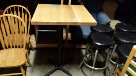 New 30 x 30 solid red oak bar height table top with tall pedestal base