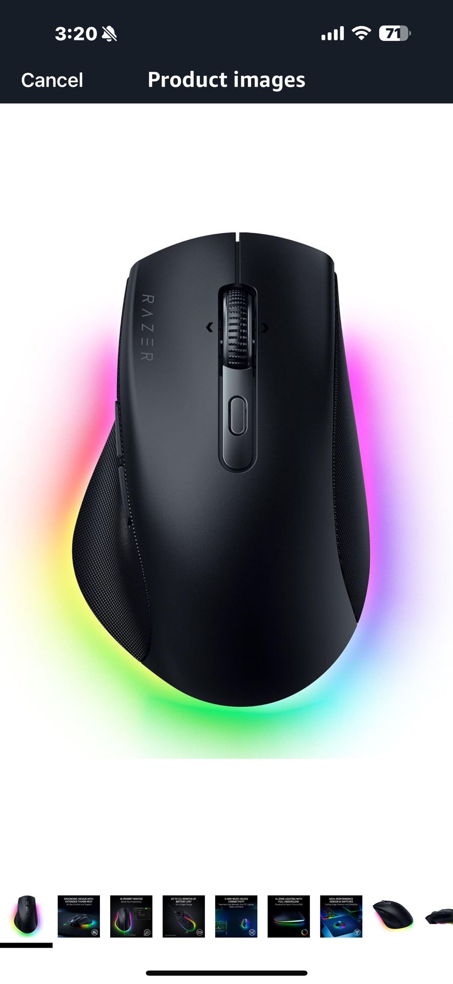 Razer Pro Click V2 Wireless Mouse: Right-Handed Ergonomic Design with Thumb Rest - AI Prompt - Long Battery Life - Multi Device Connectivity via 2.4GH