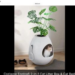 Coziwow Eggloo 2-in-1 Hidden Cat Litter Box & Bed – Monstera Plant