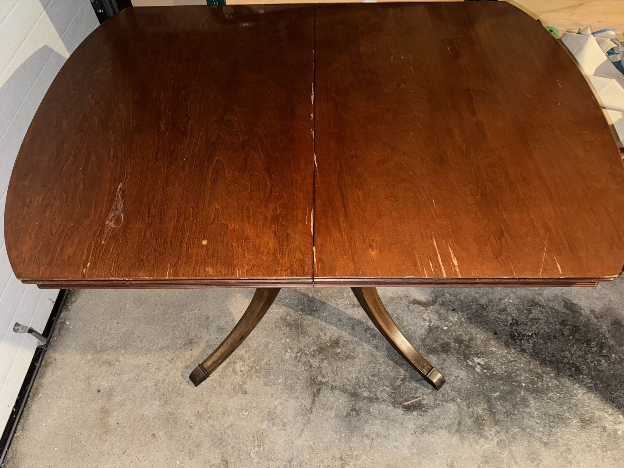 Vintage Duncan Phyfe Style Dining Table w/ 4 Chairs + Leaf + Glass Top