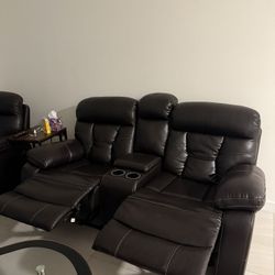 Leather Recliner Couch Set