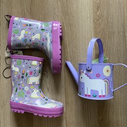 Garden Rain Boots Size 7/8 Watering Can Unicorn Kids Footwear Toy