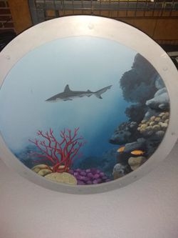 Large round wooden circle painting