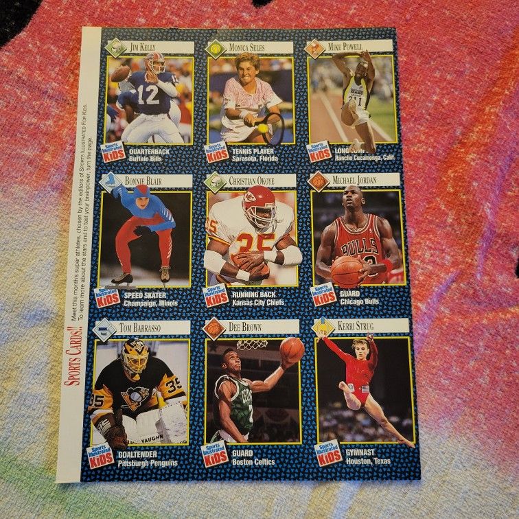 Vintage 1992 Sports Illustrated For Kids Mag Uncut Michael Jordan Card Sheet
