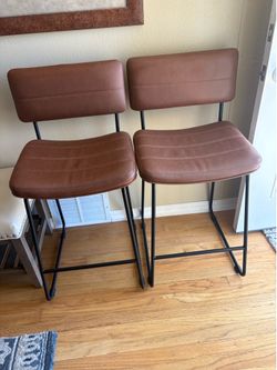 Modern Counter Height Bar Stools – Set of 2 – Cognac Brown