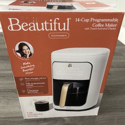 New-Beautiful 14-Cup Programmable Drip Coffee Maker with Touch-Activated Display, White Icing