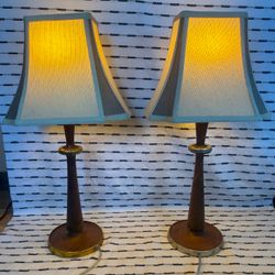 2 Victoria Hagan Wooden Wood Teak ? Table Lamps MCM Vintage Retro