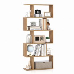 GIANTEX 5-Tier Geometric Bookshelf, S-Shaped, Natural Wood - New