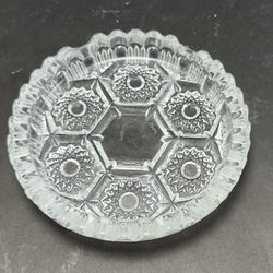 Vintage MCM Crystal Glass Sawtooth Edge Starburst Pattern Individual Ashtray 4.25” Made In Italy