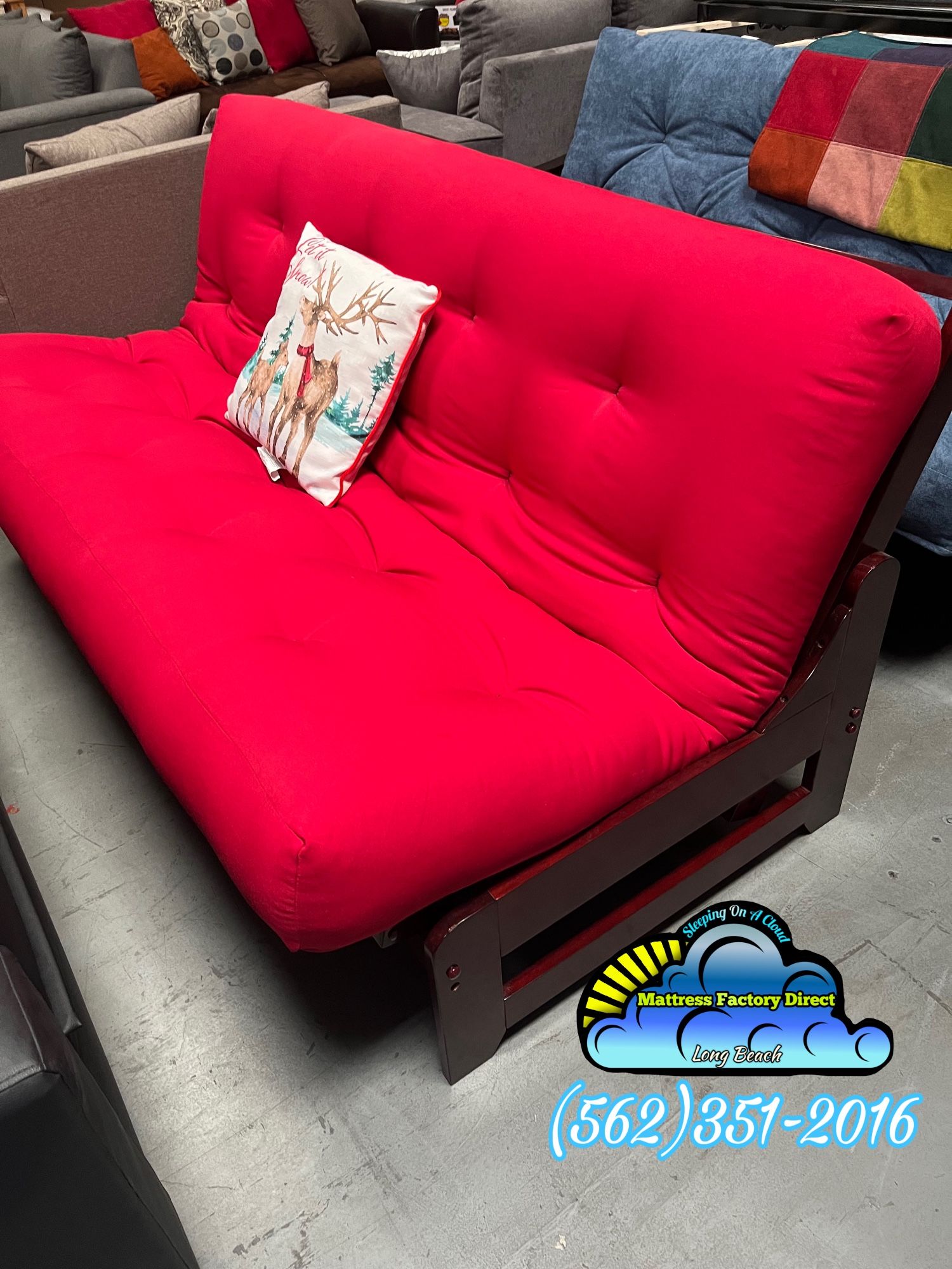 Red Couch Futon Bed Foldable Solid Wood