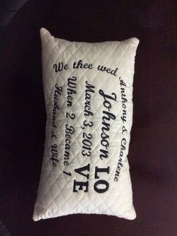 Wedding keepsake pillow personalized.