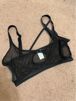 New large black fishnet top crop festival rave cyber cut out tank outfit iHR