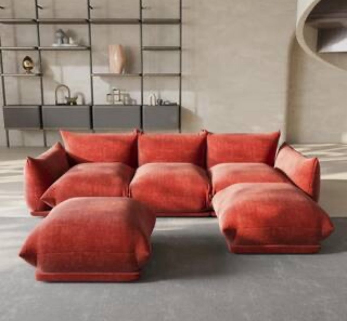 5 Modular Modern Chenille Sofa With Ottomans