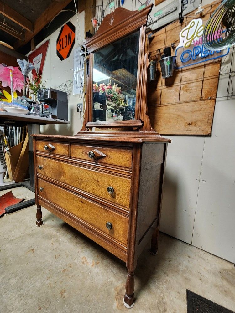 Antique Oak Dresser with Tilt Mirror