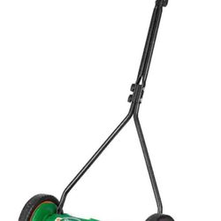 Scotts 16-inch Elite reel lawn mower with green and orange color scheme. Includes steel cutting reel, assembly components, and original packaging. Mod