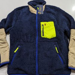 Polo Ralph Lauren Fleece Patchwork Jacket Teddy Sherpa Navy Size Medium NWT $198