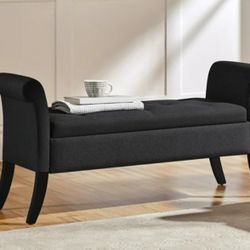 Alden Design Modern Tufted Storage Bench with Rolled Arms for Home, Black

