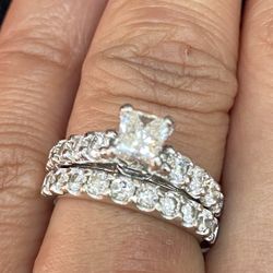Bridal Engagement Wedding Ring Set Sz 6- 14k White Gold