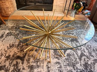 West Elm Mid-Century Modern Gold Sunburst Glass Coffee Table | Hollywood Regency