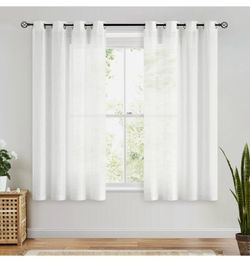 New farmhouse linen sheer curtains 54 inch length, 2 panels