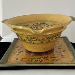 Terre è Provence Hand Painted Pottery Serving Bowl and Platter