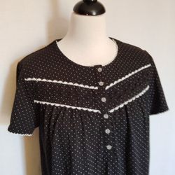Celestial Dreams Women's Nightgown Black White Polka Dot ~ Size Large