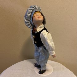 Porcelain Boy Doll, fancy Dress 14”