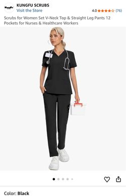Scrubs for Women Set V-Neck Top & Straight Leg Pants 12 Pockets for Nurses & Healthcare Workers