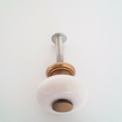 10 DRAWER BUTTONS, BRASS & PORCELAIN (NOT PLASTIC, $3 EACH.      ) 