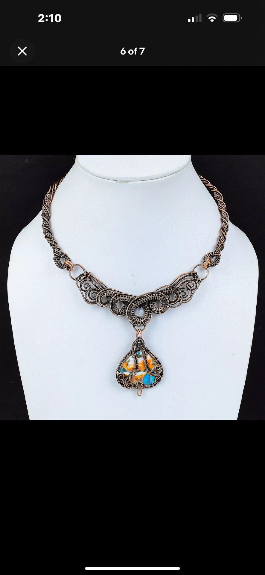 Spiny Oyster Turquoise Copper Wire Wrapped Chain Necklace 18.0"