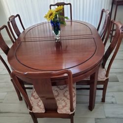 Chinese Rosewood Mahogany Longevity Oval Dining Table