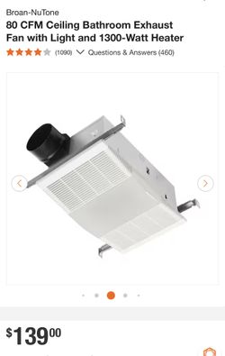 Broan-NuTone 80 CFM Ceiling Bathroom Exhaust Fan with Light and 1300-Watt Heater