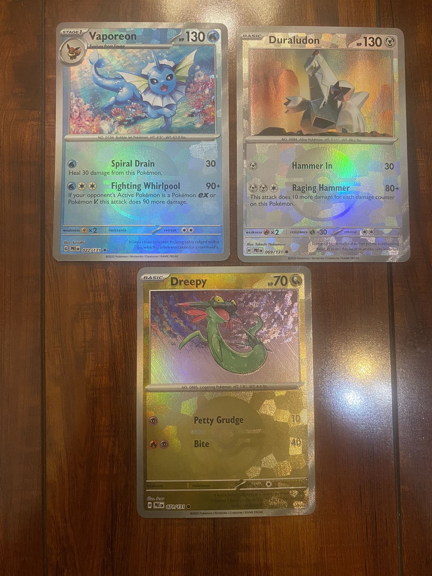 Pokemon Prismatic Evolutions 3 Card Poke Ball Lot! Vaporeon, Duraludon & Dreepy