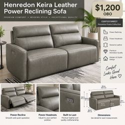Henredon Keira Leather Power Reclining Sofa