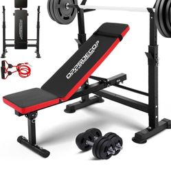 OPPSDECOR 600lbs 6 in 1 Weight Bench Set with Squat Rack Adjustable Workout Bench with Leg Developer