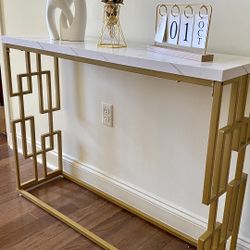 Console Table Modern Narrow Entryway Table Faux Marble For Living Room 45.5 Inch