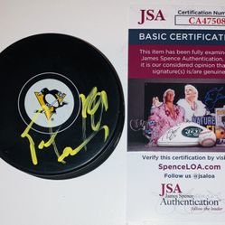 MARC-ANDRE FLEURY SIGNED AUTOGRAPHED PITTSBURGH PENGUINS HOCKEY PUCK JSA COA #2