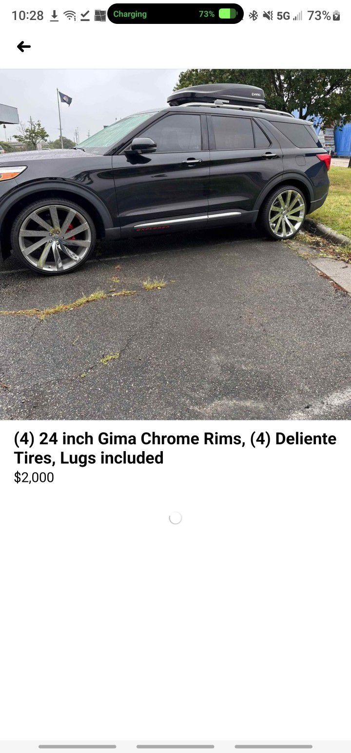 (4) 24 inch Gima Chrome Rims, (4) Deliente Tires, Lugs included for ...