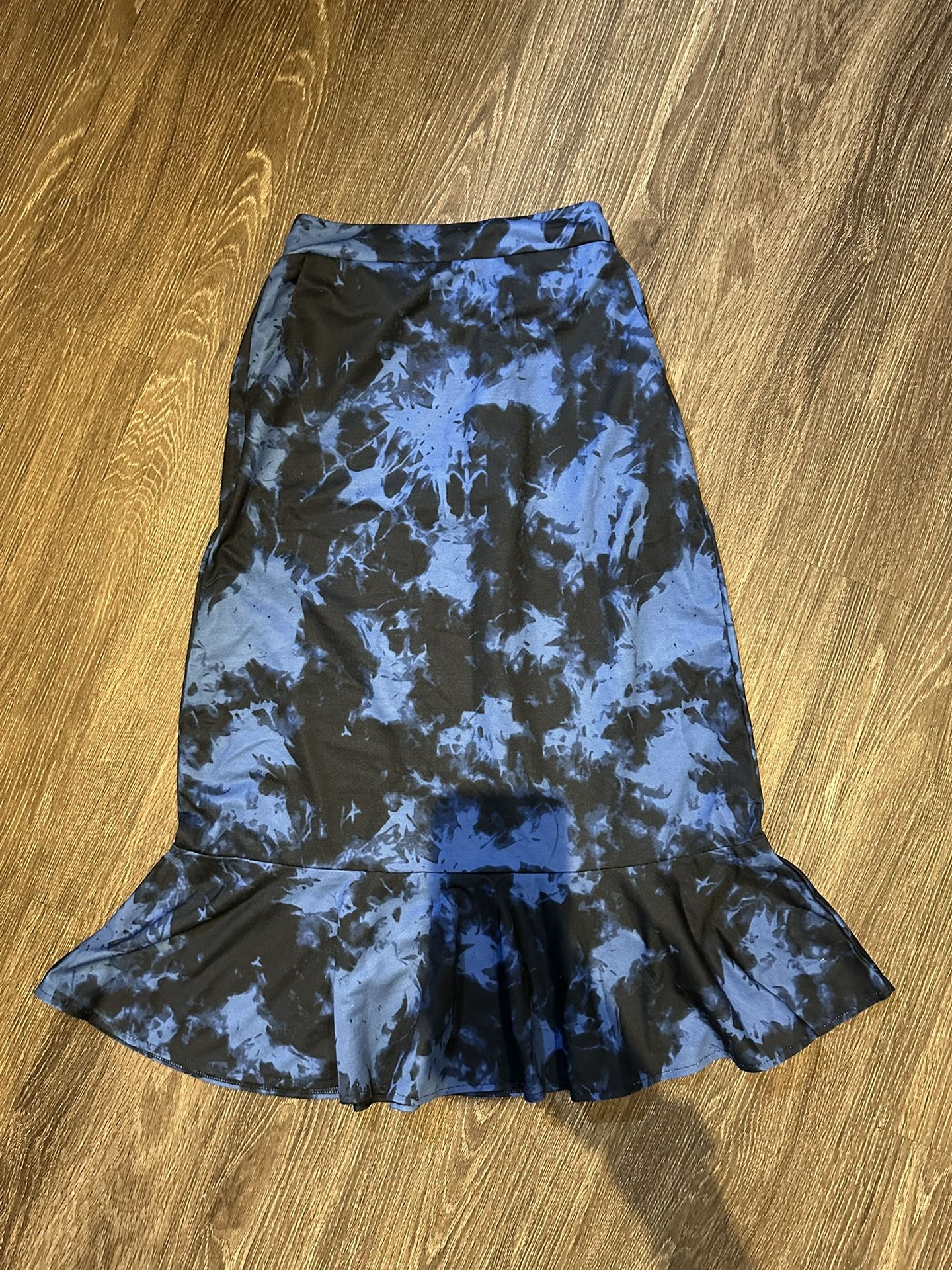 Blue & Black Abstract Print Skirt