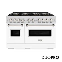 ZLINE 48 in. 6.7 cu. ft. Classic Gas Range with 8 Burner DuoPro Cooktop and Dual Ovens with White Matte Doors