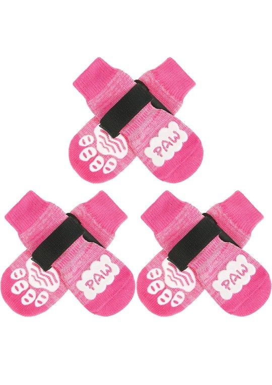 Anti Slip Double Side Paw Protector Dog Socks with Grips Straps Traction Control 3 Pairs S/M