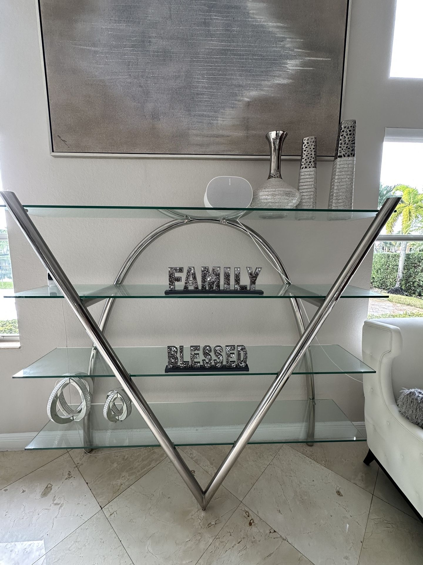 Metal, 4 Glass Shelf Stand