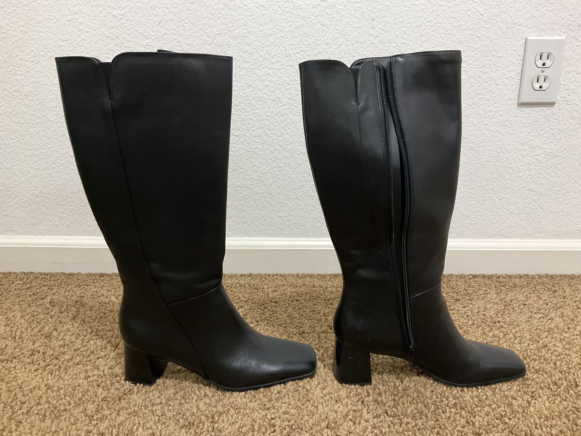 Naturalizer Vander Black Leather Tall Boots Size 7 M Square Toe Brand New $80.00