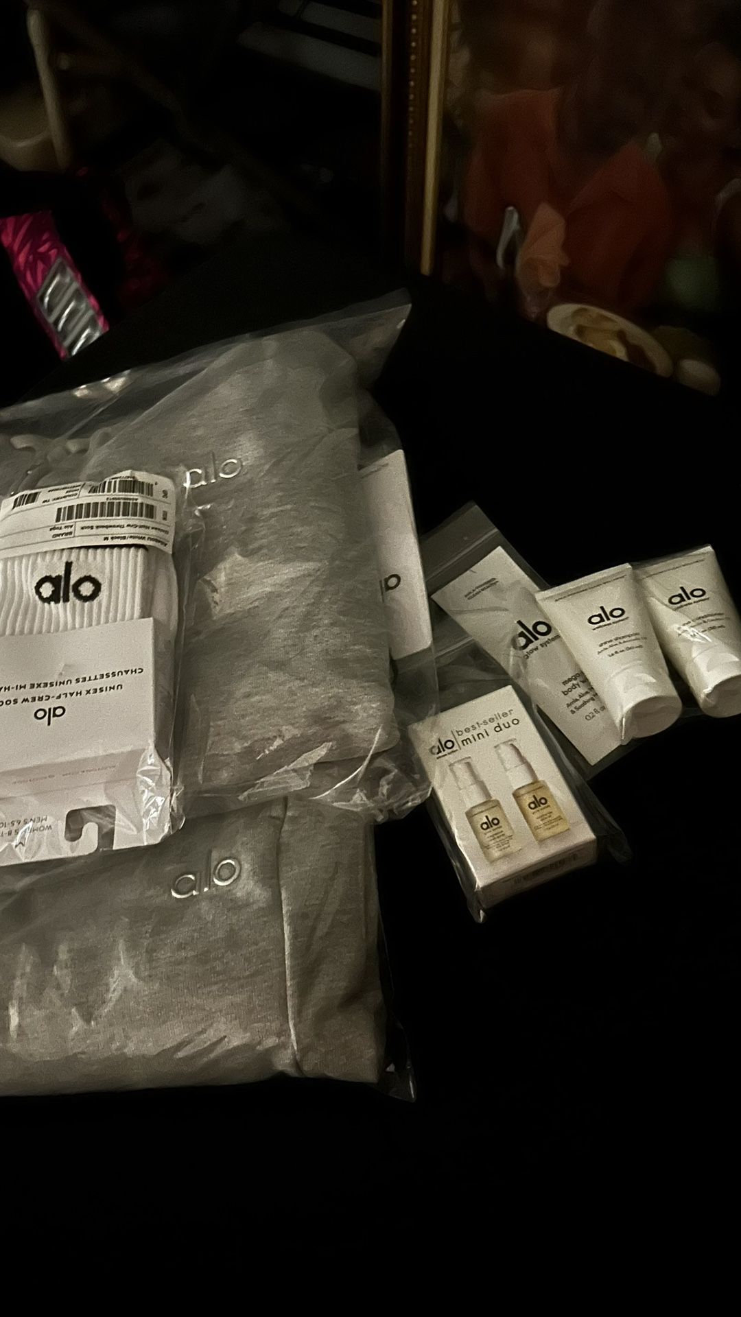 grey alo set and socks