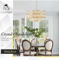 #2680M-20'' Modern Gold Crystal Chandelier Luxury Semi Flush Mount Ceiling Light Fixtures 6-Lights Round Crystal Pendant Chandelier for Dining Room Fo