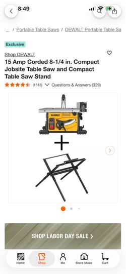15 Amp Corded 8-1/4 in. Compact Jobsite Table Saw and Compact Table Saw Stand
