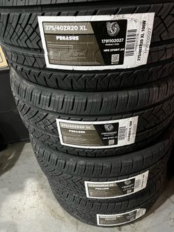 4 NEW 27540R20 Pegusas All Season tires and ALIGNMENT for $560 installed and balance.  275 40 20 275 40 R 20 27540R20 275/40/20 275/40/R20   AIl NEW t