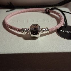 Pandora Authentic Brand New Pjnk Braided Leather Sterling Leather Clap SHIMMERING Bracelet 