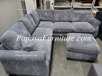 NEW Dark Grey Fabric Sectional Sofa and Ottoman Set Corner Modern Ashley Style BIG Discount Furniture Warehouse SALE Modern Designer Couch Many Color